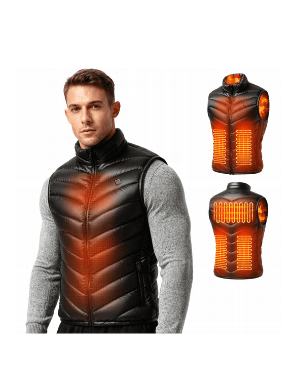 Unisex USB Heated Down Zip-Up Vest, Lightweight Warm Electric Sleeveless Jacket for Men Women Outdoor HikingCamping.