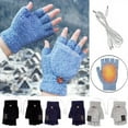 thumbnail image 1 of Unisex USB Heated Gloves Knitting Full & Half Finger Warmer with Button Washable Design, Winter Heating Gloves for Men Women (Coffee), 1 of 8