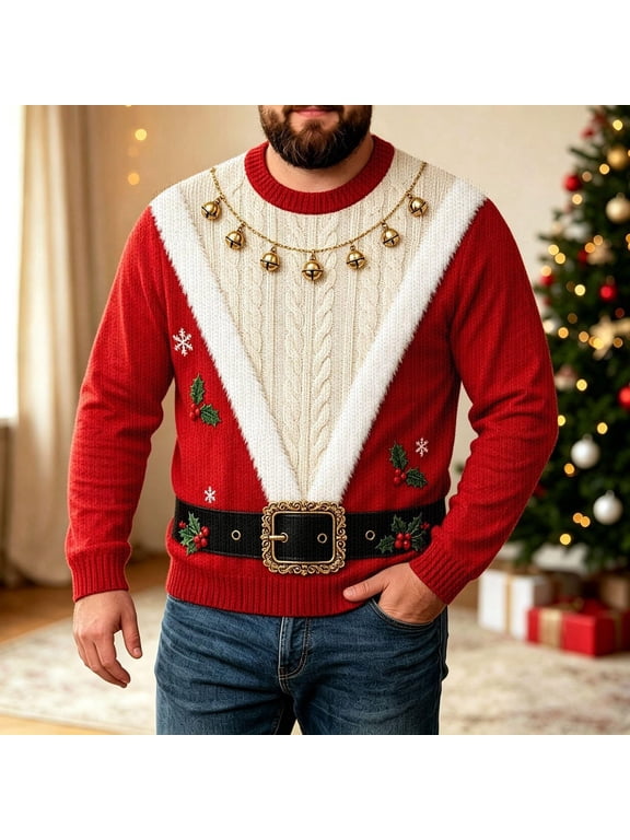 Unisex Ugly Christmas Sweater, Funny Novelty Crew‑Neck Long Sleeve Knit Pullover for Holiday Party Costume
