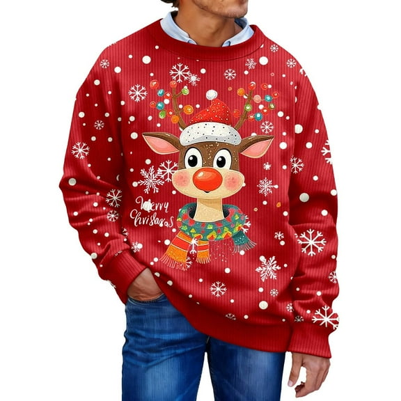 Unisex Christmas Sweater for Men Women Xmas Holiday Party Funny Print Knit Pullover,Red,S