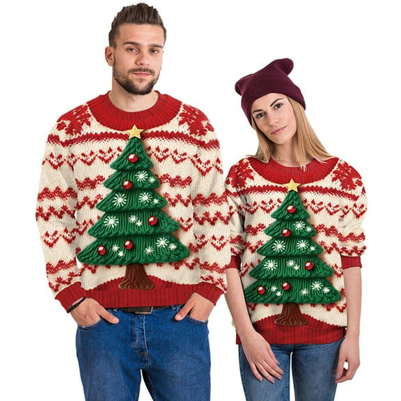 Unisex Ugly Christmas Sweater with 3D Christmas Tree Design Festive Holiday Pullover for Men and Women