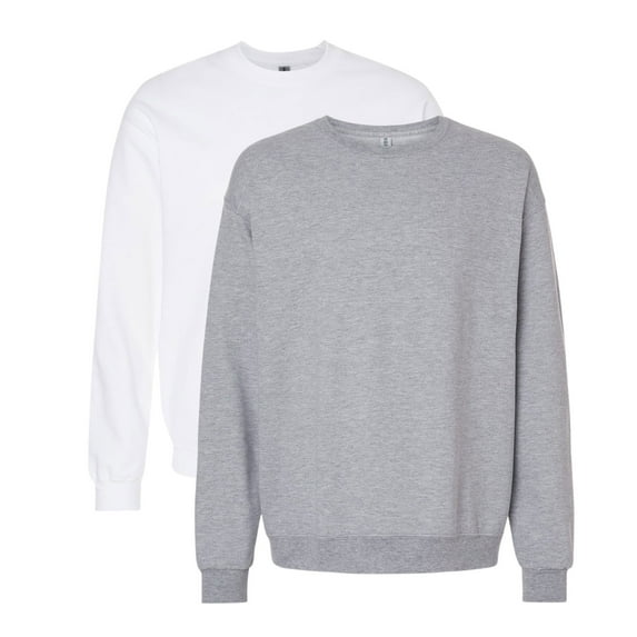 Unisex Ultimate CVC Crewneck Sweatshirt, 60/40 Cotton/Polyester Long Sleeve Fleece Winter Sweater (Athletic-Heather+White 2PCS, L)