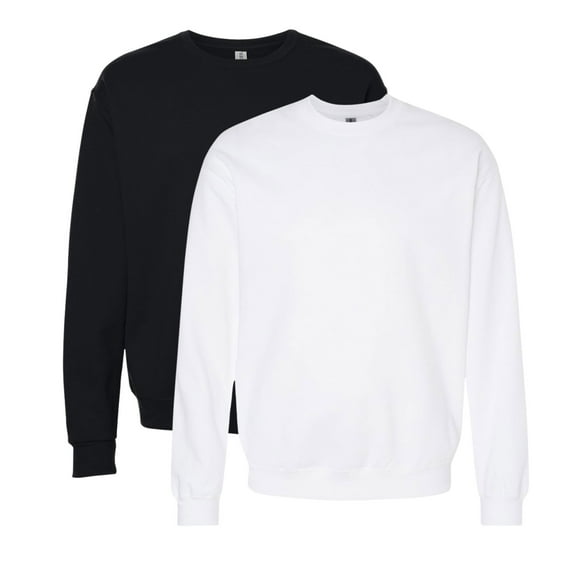 Unisex Ultimate CVC Crewneck Sweatshirt, 60/40 Cotton/Polyester Long Sleeve Fleece Winter Sweater (Black-Ink White 2PCS, XL)