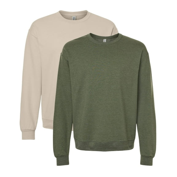 Unisex Ultimate CVC Crewneck Sweatshirt, 60/40 Cotton/Polyester Long Sleeve Fleece Winter Sweater (Putty Military-Green-Heather 2PCS, M)