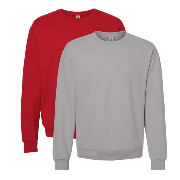 Unisex Ultimate CVC Crewneck Sweatshirt, 60/40 Cotton/Polyester Long Sleeve Fleece Winter Sweater (Rock+True-Red 2PCS, 2XL)