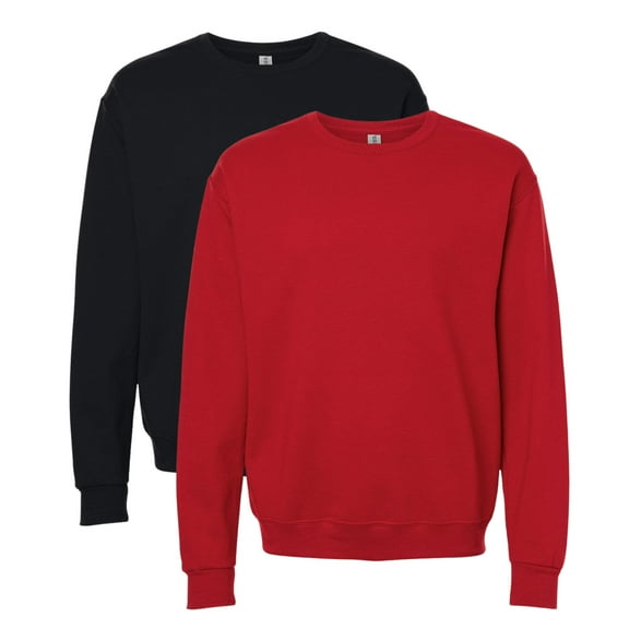 Unisex Ultimate CVC Crewneck Sweatshirt, 60/40 Cotton/Polyester Long Sleeve Fleece Winter Sweater (True-Red Black-Ink 2PCS, M)