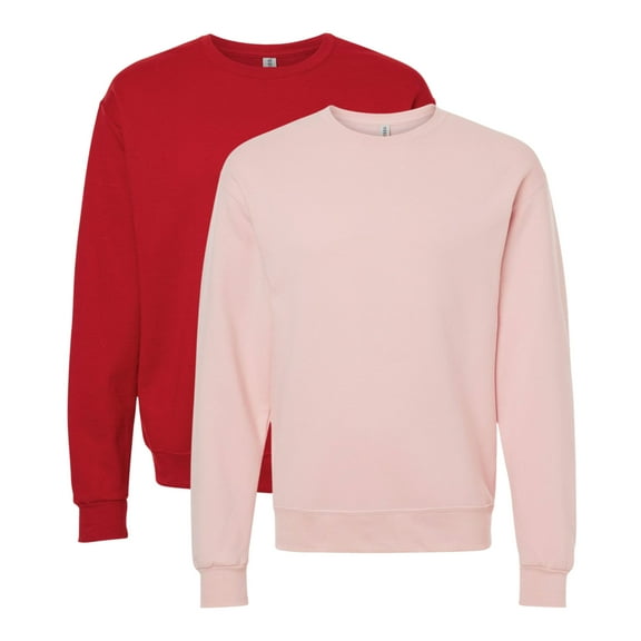 Unisex Ultimate CVC Crewneck Sweatshirt, 60/40 Cotton/Polyester Long Sleeve Fleece Winter Sweater (True-Red Blush-Pink 2PCS, XL)