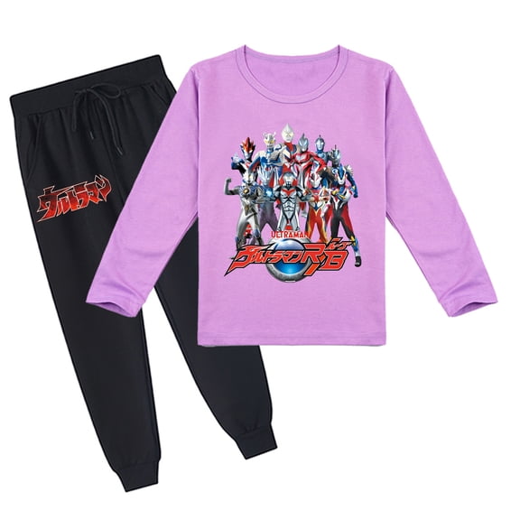 Unisex Ultraman Children's Breathable Long Sleeve T-shirt and Pants Outfit for Spring Autumn