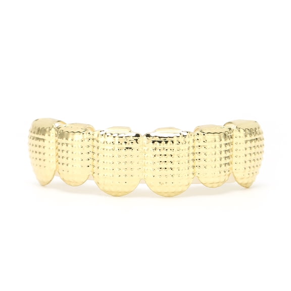 Unisex Upper Teeth Hip Hop False Tooth Grid Pattern Grillz for Halloween Festival Party, Gold / Black, 0.39 in / 1.0 cm
