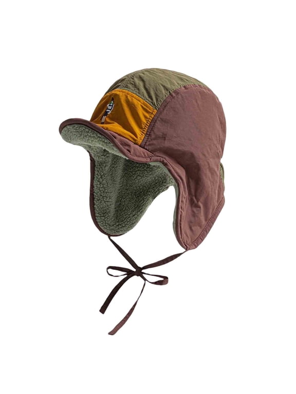 Unisex Ushanka Trapper Hat Fleece Lined Earflap Winter Cap Contrast Color Windproof Warm Trooper Style Outdoor Hat with Tie Up Brim