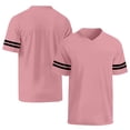thumbnail image 1 of Unisex V Neck Short Sleeve Striped Football Jersey Casual Athletic Workout T Shirts Pink XL, 1 of 5