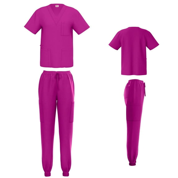 Unisex V-Neck Stretch Jogger Srubset Fuschia