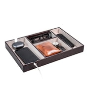 Unisex Valet Tray with Charging Slot, 4-Compartment PU Leather Catchall Organizer, Dresser Nightstand Entryway Storage for Phone, Wallet, Keys, Watch & Accessories