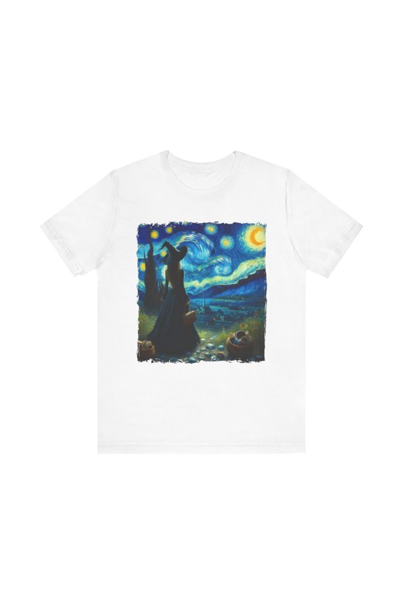 Unisex Van Gogh Starry Night Halloween Witch Cotton Shirt