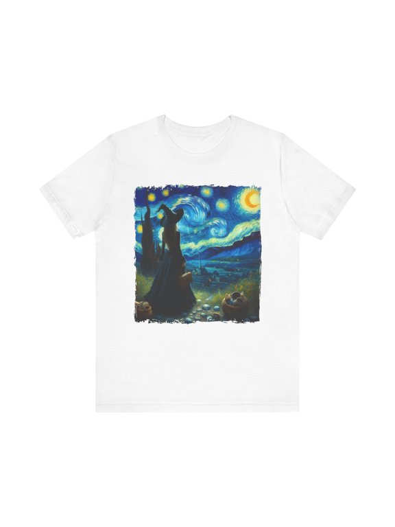 Unisex Van Gogh Starry Night Halloween Witch Cotton Shirt