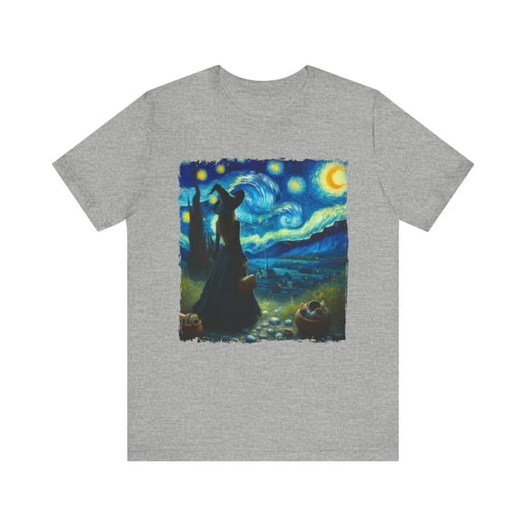 Unisex Van Gogh Starry Night Halloween Witch Cotton Shirt