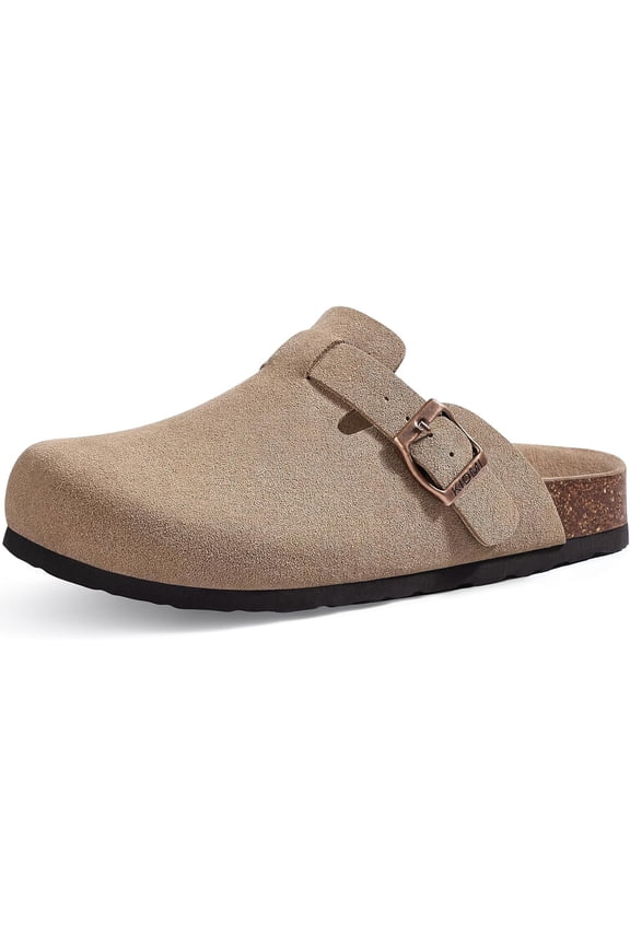 Unisex Vegan Suede Clogs Leather Mules Womens Mens Cork Footbed Potato Shoes with Arch Support