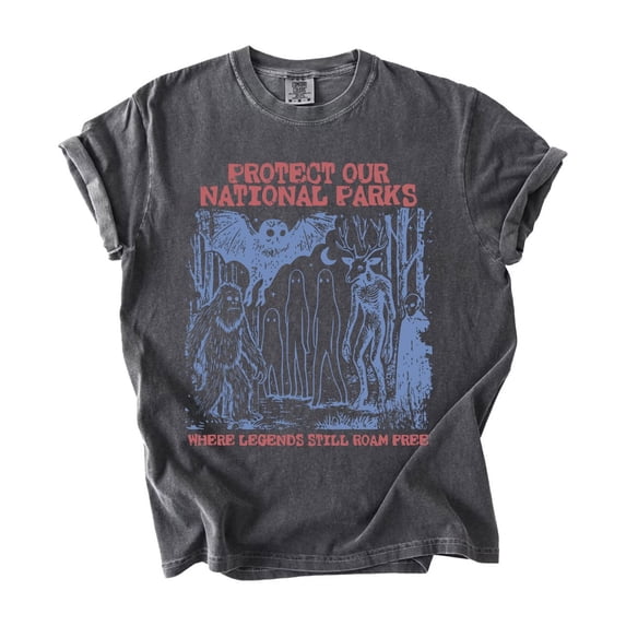 Unisex Vintage 90s Cryptid National Parks Graphic T-Shirt, Protect Our Parks Camping Hiking Tee, Fantasy Creature Gift