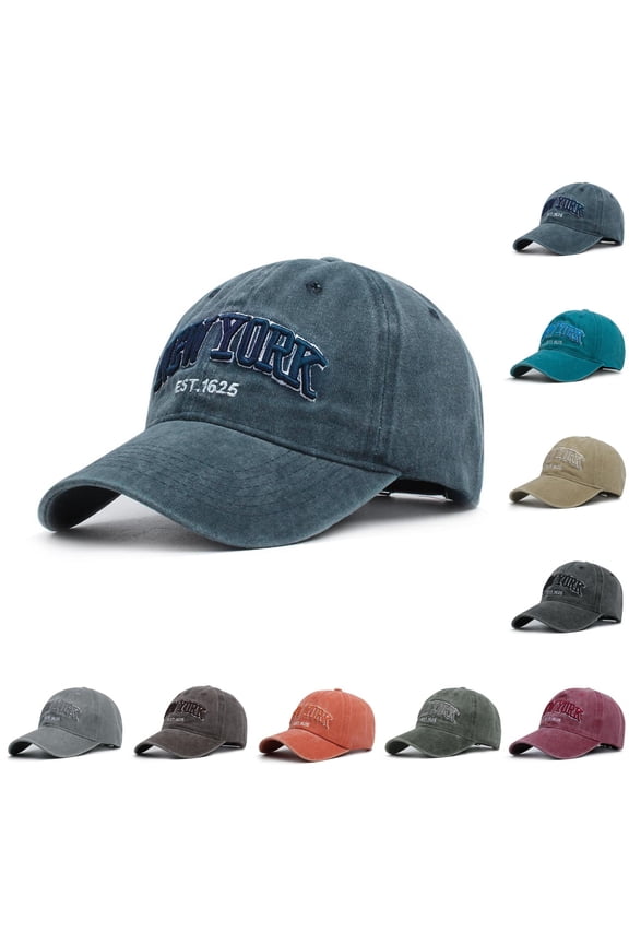 Unisex Vintage Baseball Cap Adjustable Washed Cotton Embroidery New York Low Profile Dad Hat Red