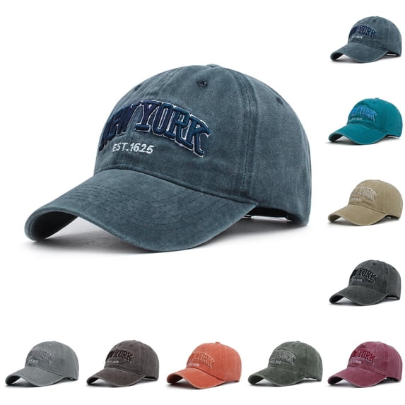 Unisex Vintage Baseball Cap Adjustable Washed Cotton Embroidery New York Low Profile Dad Hat Red