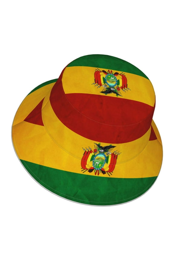Unisex Vintage Bolivian Flag Bucket Hat Fisherman Cap Reversible Travel Sunhat With Reflective Stripe