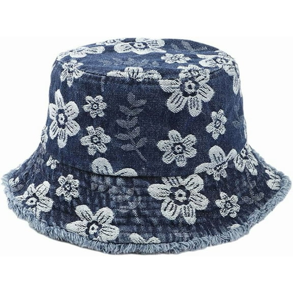 Unisex Vintage Cotton Denim Bucket Hat with Small Pocket - Sun Protection Fisherman Cap for Men Women Teens Outdoor Summer
