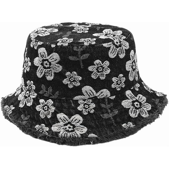 Unisex Vintage Cotton Denim Bucket Hat with Small Pocket - Sun Protection Fisherman Cap for Men Women Teens Outdoor Summer