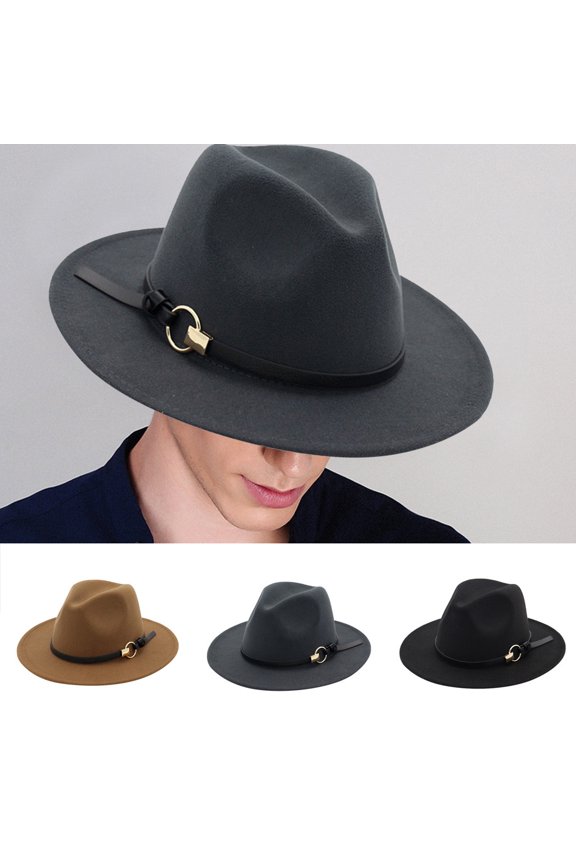 Unisex Vintage Flat Brim Hat with Minimalist Belt Buckle Classic Outback Boater Style, Premium Straw Wool Fedora for Summer Travel