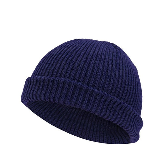 Unisex Vintage Knitted Beanie Short-Sleeved Hip-Hop Street Cap Dark Blue