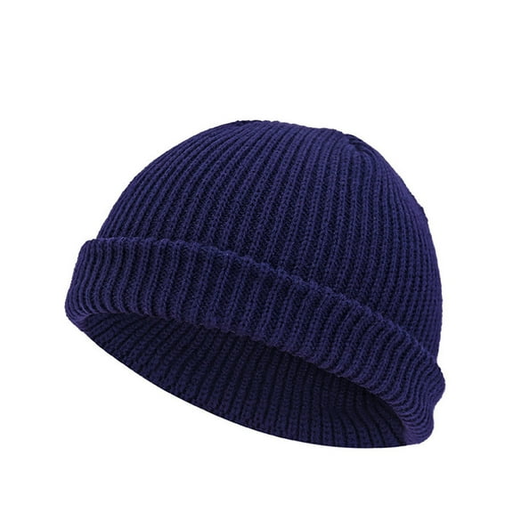 Unisex Vintage Knitted Beanie Short-Sleeved Hip-Hop Street Cap Dark Blue
