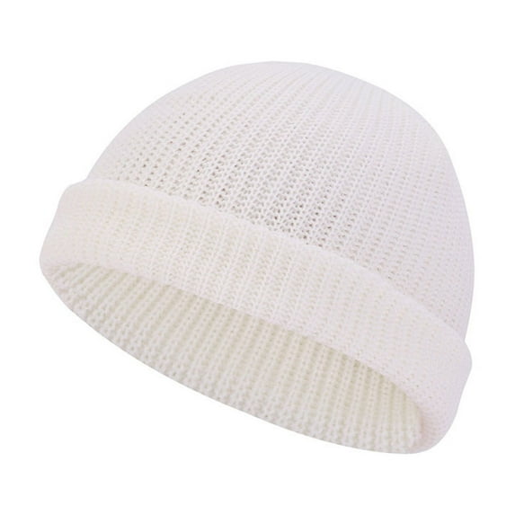 ZQUUVOU Unisex Vintage Knitted Beanie Short-Sleeved Hip-Hop Street Cap White