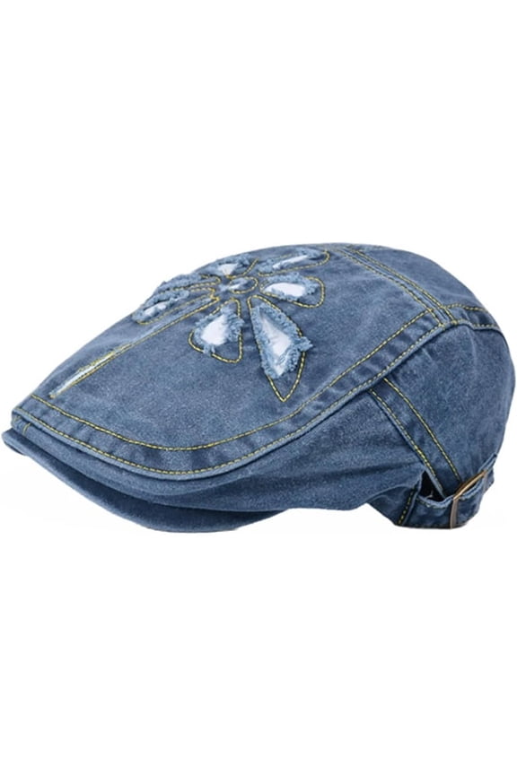 Unisex Vintage Newsboy Cap Classic Denim Newsie Hat Breathable Summer Flat Cap for Outdoor Daily Wear