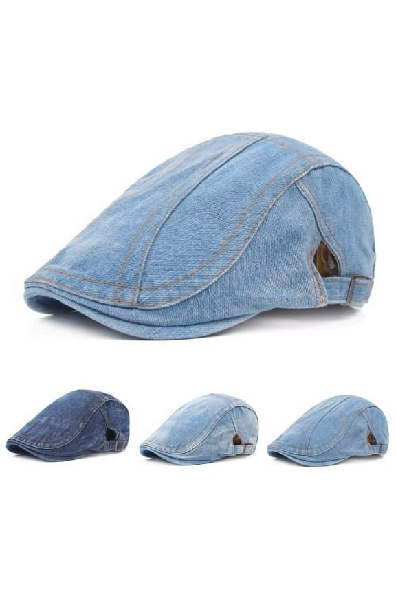 Unisex Vintage Washed Denim Newsboy Hats Flat Ivy Gatsby Cabbie Driving Berets Hat Cotton Dad Cap for Men Women