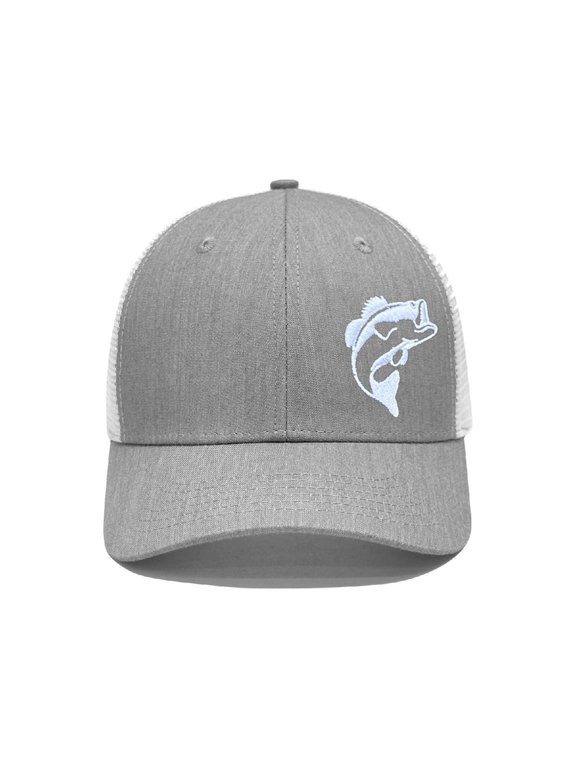 Unisex Vintage Washed Mesh Trucker Cap, Embroidered Bass Fish Outdoor Fishing Hat, Breathable Sun Hat for Adult Anglers