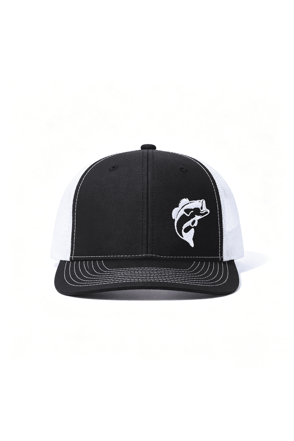 Unisex Vintage Washed Mesh Trucker Cap, Embroidered Bass Fish Outdoor Fishing Hat, Breathable Sun Hat for Adult Anglers