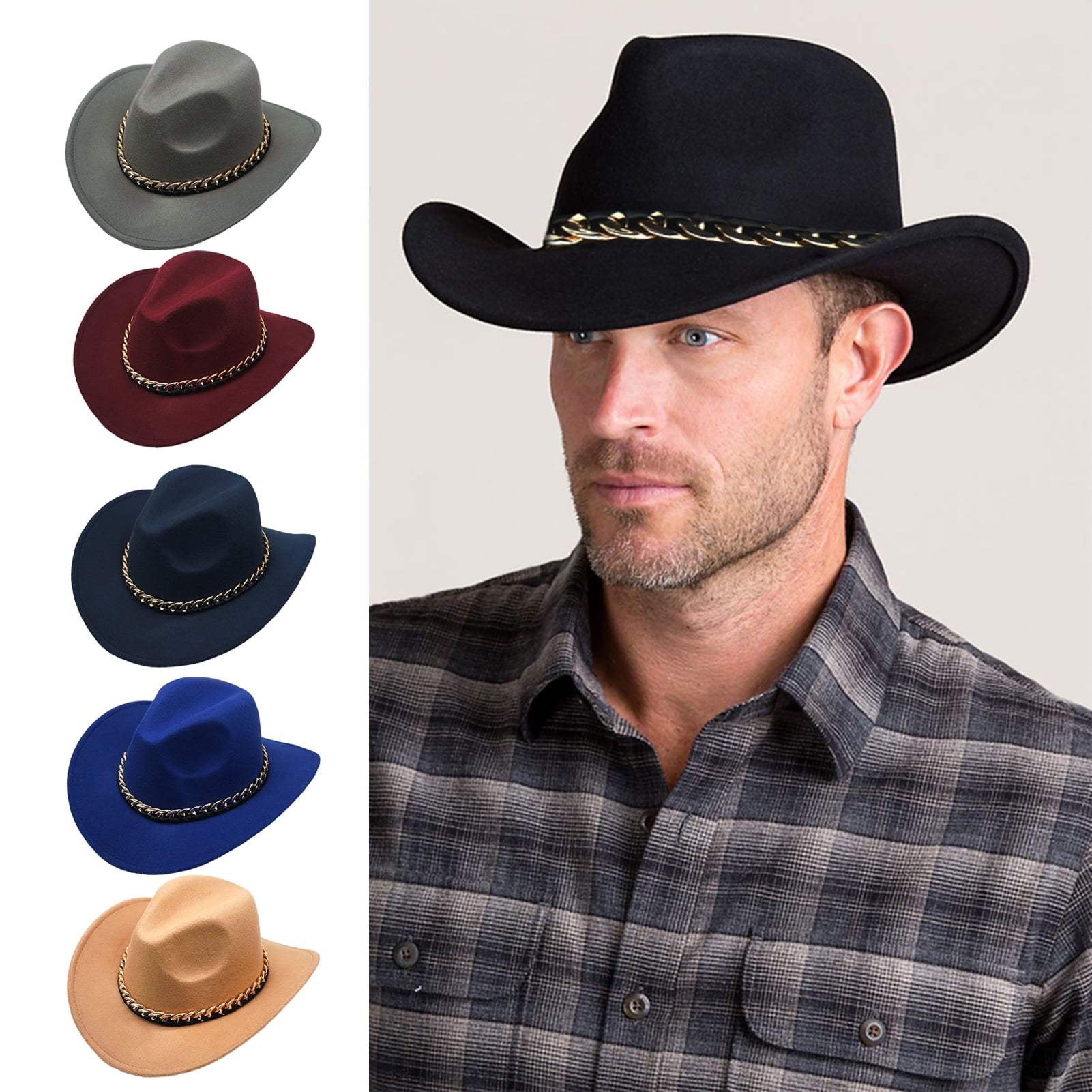 Unisex Vintage Wide Brim Warm Hat Western Cowboy Hat British