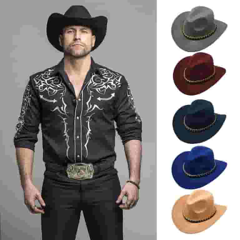 Unisex Vintage Wide Brim Warm Hat Western Cowboy Hat British Unisex Vintage Wide Brim Warm Hat Western Cowboy Hat British