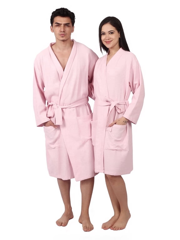 Waffle Unisex Cotton Bathrobe, Large Size, Pink