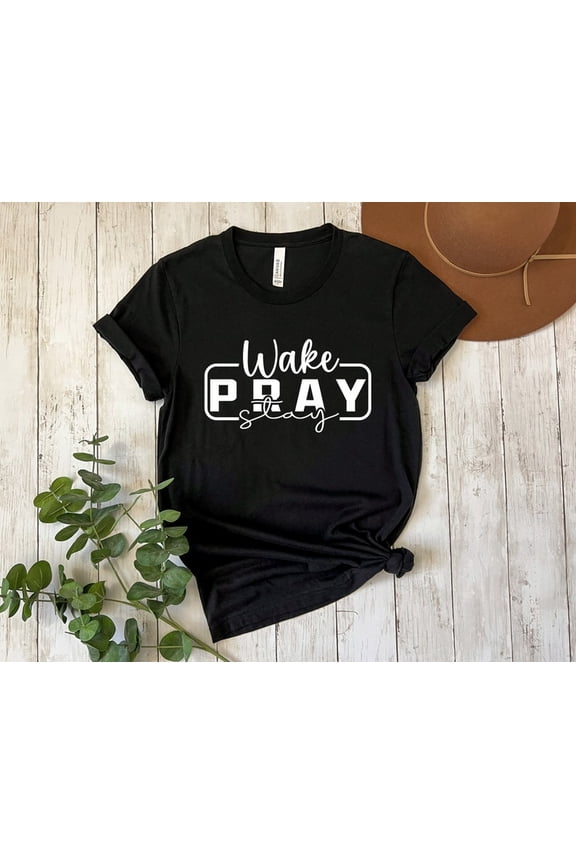 Unisex Wake Pray Slay Vertical Cross Faith T-Shirt Cotton Graphic Tee-All Size S-5Xl