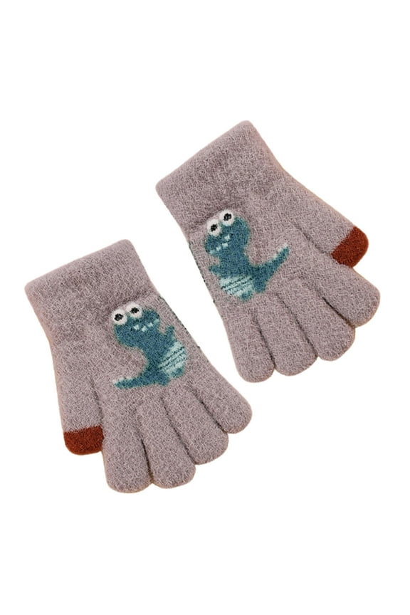 Unisex Warm Knit Fingerless Mitten, Cartoon Dinosaur