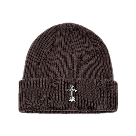 Unisex Warm Knit Skull Cap Cross knitted hat Hip-hop Slouchy Ripped Knitted Hat