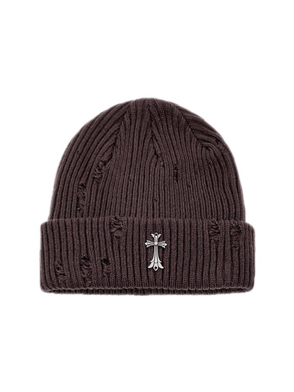 Unisex Warm Knit Skull Cap Cross knitted hat Hip-hop Slouchy Ripped Knitted Hat