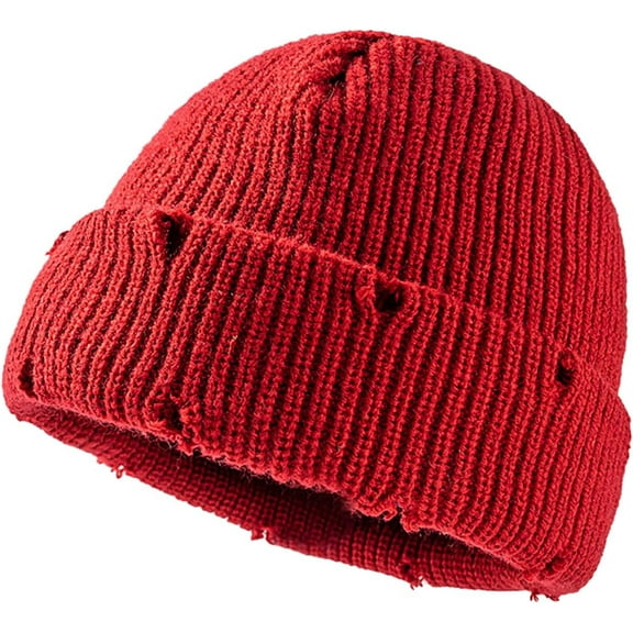 Unisex Warm Knit Skull Cap Hip-hop Slouchy Ripped Knitted Hat