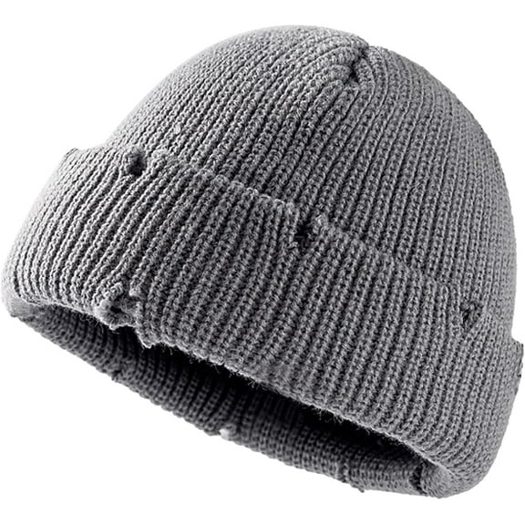 Unisex Warm Knit Skull Cap Hip-hop Slouchy Ripped Knitted Hat