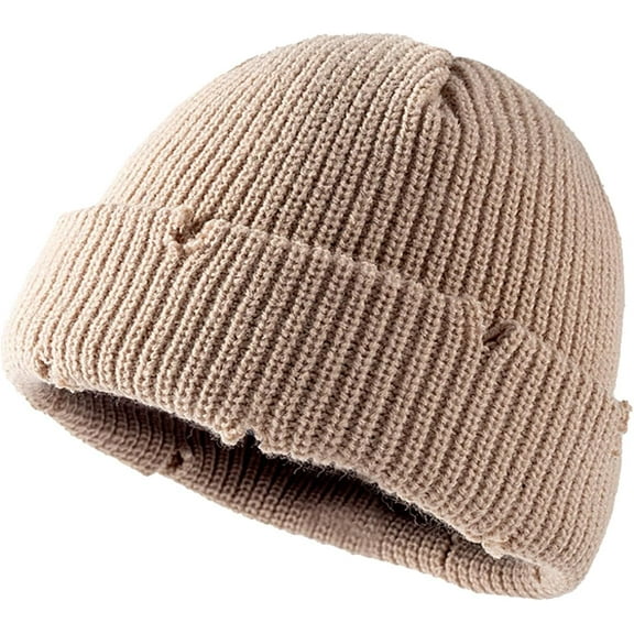 Unisex Warm Knit Skull Cap Hip-hop Slouchy Ripped Knitted Hat