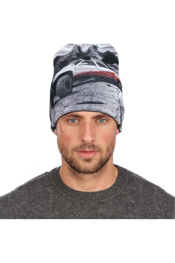 Unisex Warm Winter Gray Beanie Hat Fashionable Knit Cap Rock Crawling Print
