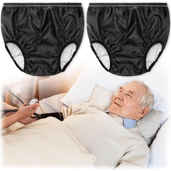 Unisex Washable Reusable Adult Incontinence Protective Underwear 2 Pack, Double-Layer Dual Leakproof Diaper Cover, Waterproof Outer Layer & Soft Cotton Lining, Wear With Over Disposable Diapers