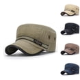thumbnail image 1 of Unisex Washed Cotton Cadet Cap, Flat Top Retro Military Style Hat for Men and Women, Classic Design for Daily Casual Wear and Vintage Outfits-Beige, 1 of 3