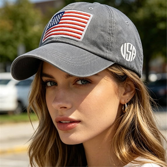 Unisex Washed Cotton Distressed Dad Hat, Embroidered USA American Flag Trucker Cap with AMERICA Lettering, Adjustable Profile Casual Baseball Cap for Patriotic Outdoor Daily Wear Black
