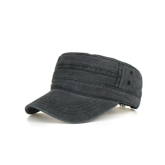 Unisex Washed Distressed Cotton Cadet Cap, Flat Top Military Cap with Brim, Men Women Cotton Flat Cap, Vintage Casual Outdoor Sun Shade Cadet Hat for Daily Wear Black